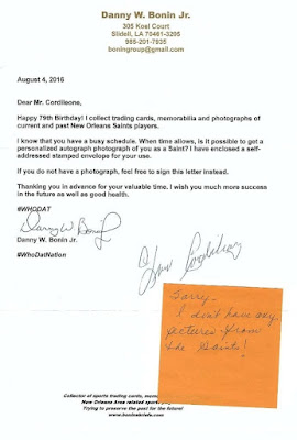 Autographs through the mail,New Orleans Saints,NFL,Lou Cordileone,Clemson Tigers,