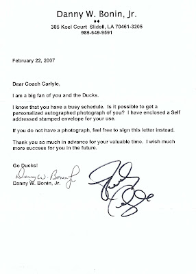 Randy Carlyle,Autographs through the mail,Anaheim Ducks,NHL,