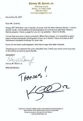 Autographs through the mail,New Orleans Saints,NFL,Kerry Collins,Penn State Nittany Lions,