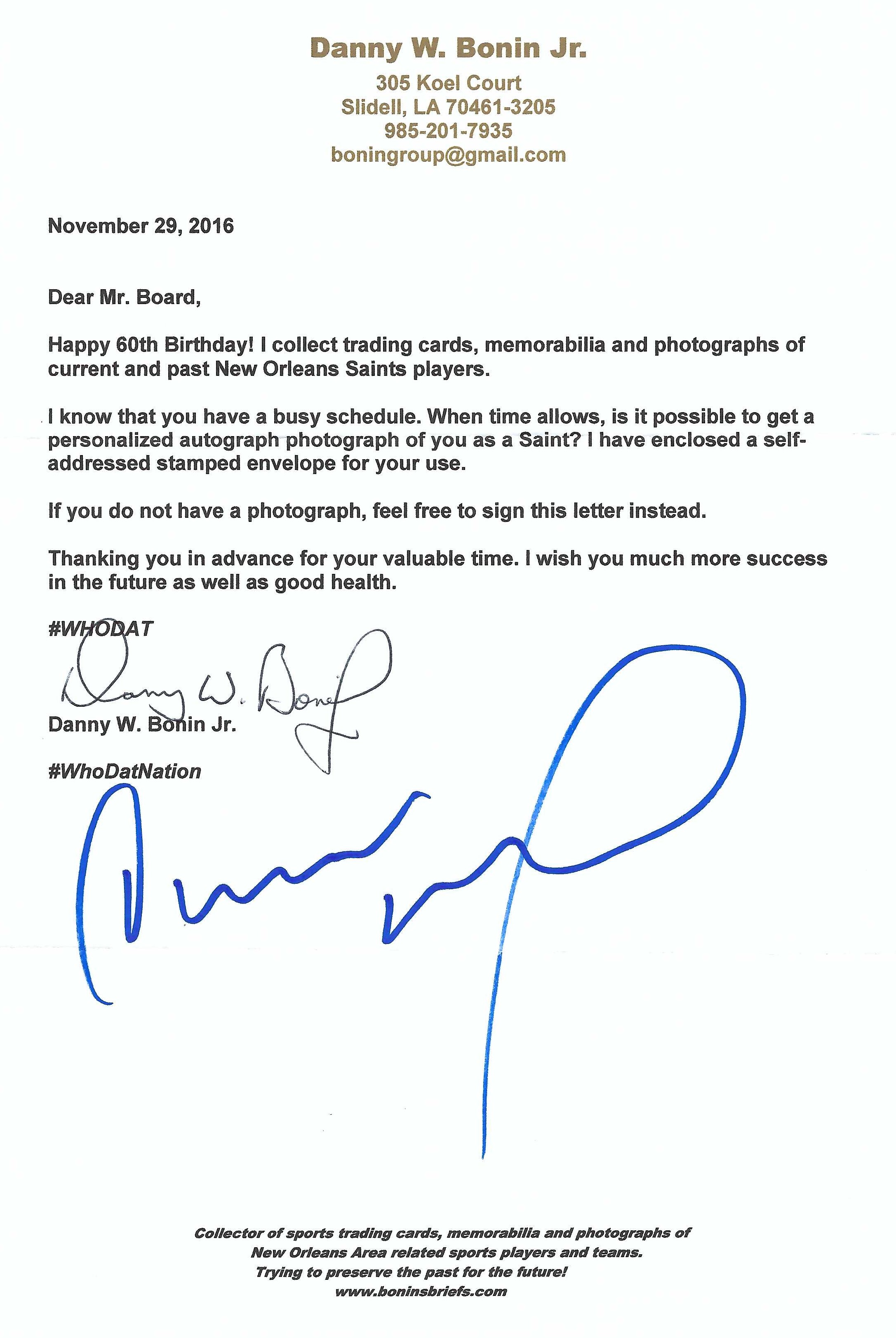 Autograph #148 – Dwaine Board – New Orleans Saints –&nbsp;NFL