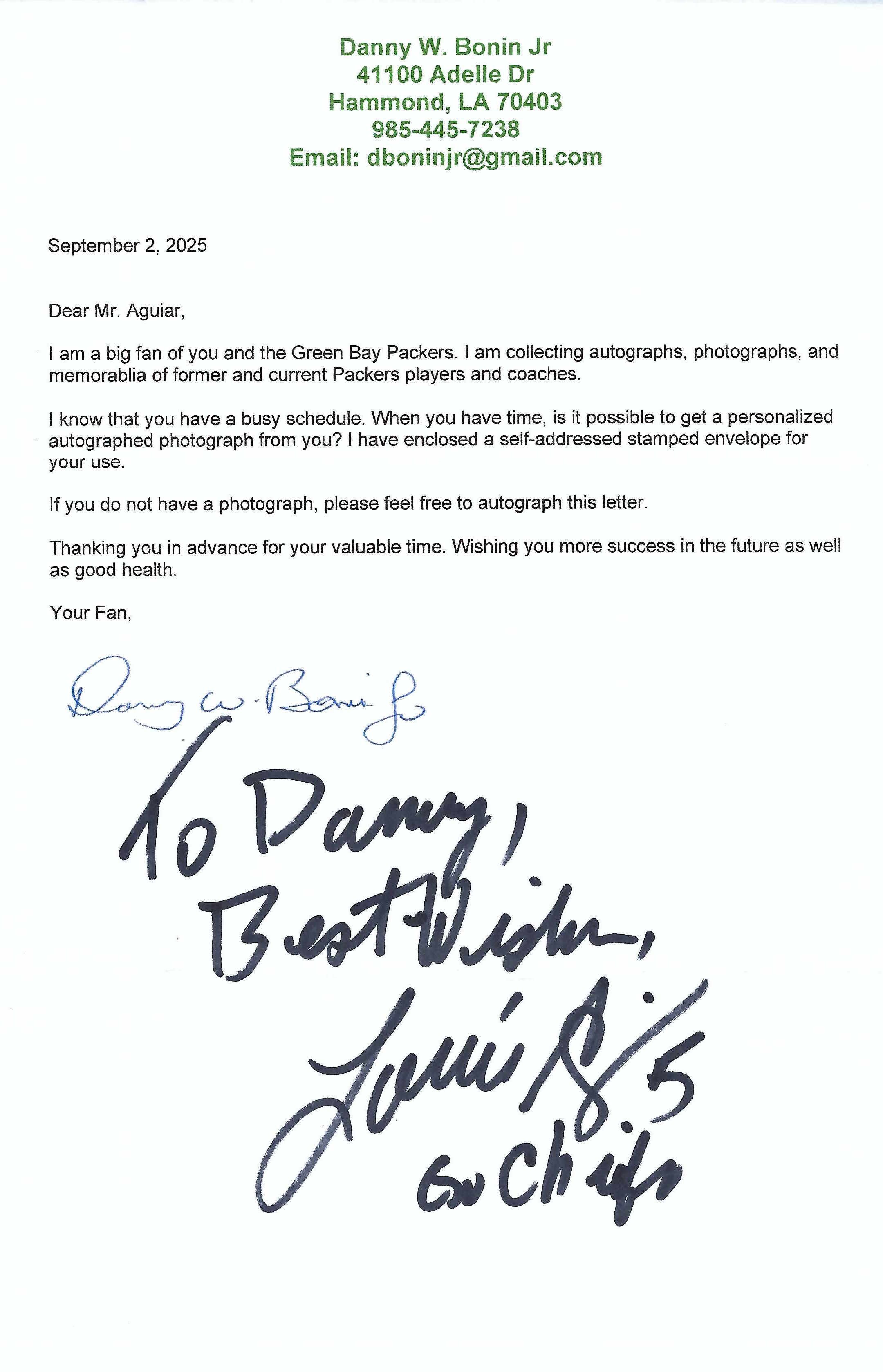 Autograph #179 – Louie Aguiar – Kansas City Chiefs –&nbsp;NFL