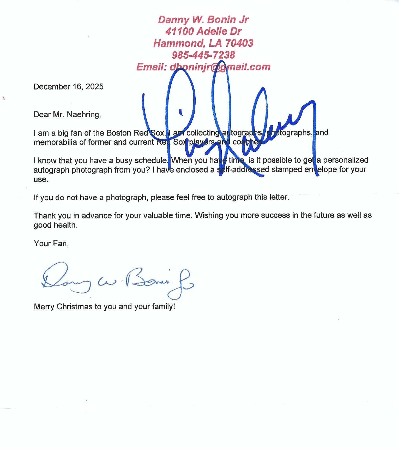 Autograph #261 – Tim Naehring – Boston Red Sox –&nbsp;MLB