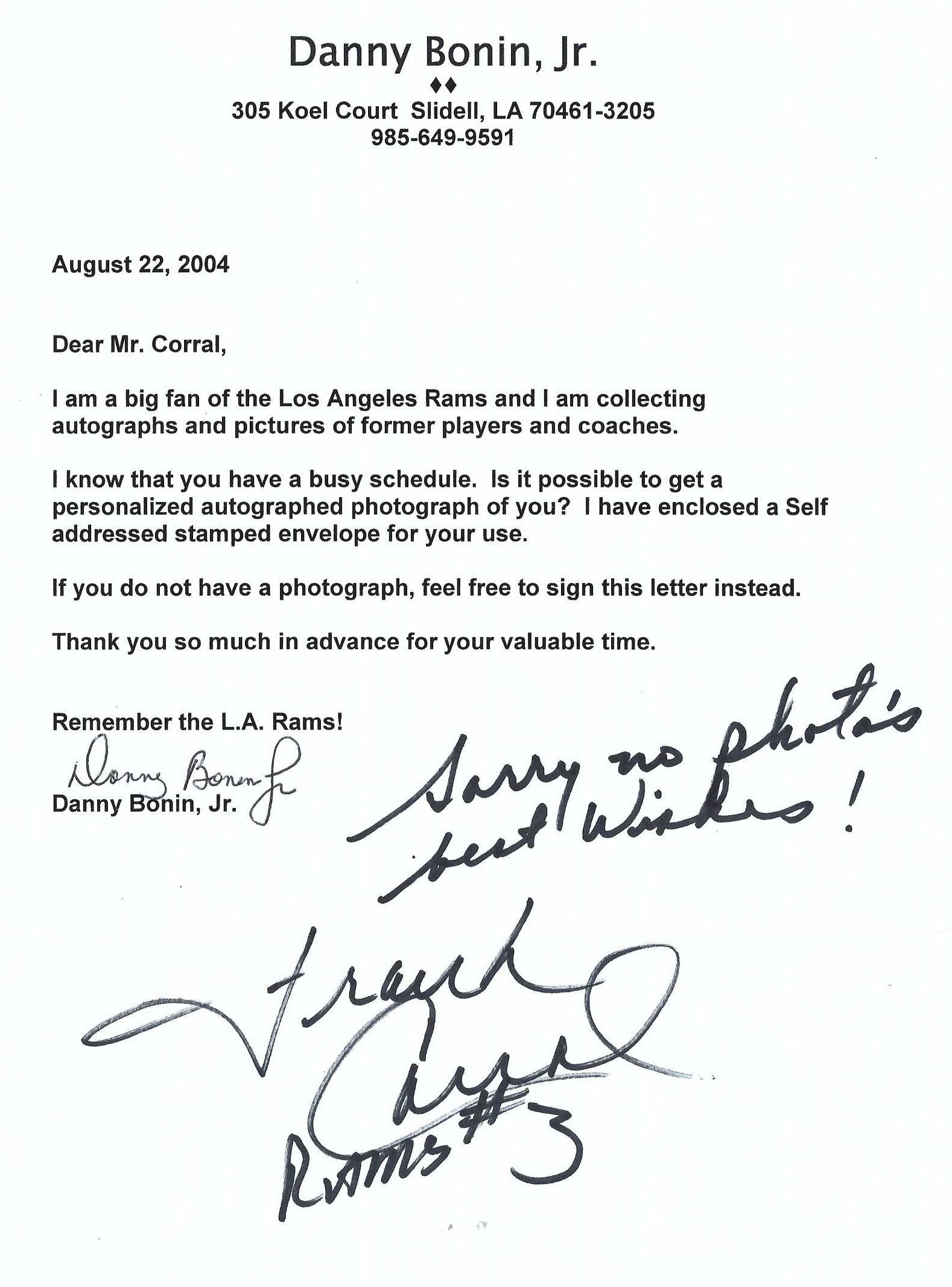 Autograph #306 – Frank Corral – Los Angeles Rams –&nbsp;NFL