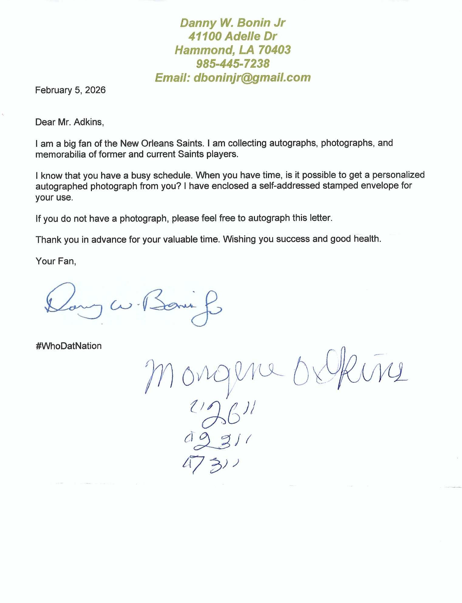 Autograph #335 – Margene Adkins – New Orleans Saints –&nbsp;NFL