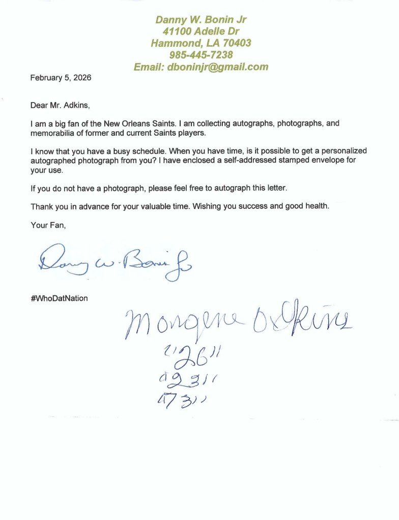 Autograph #335 – Margene Adkins – New Orleans Saints –&nbsp;NFL