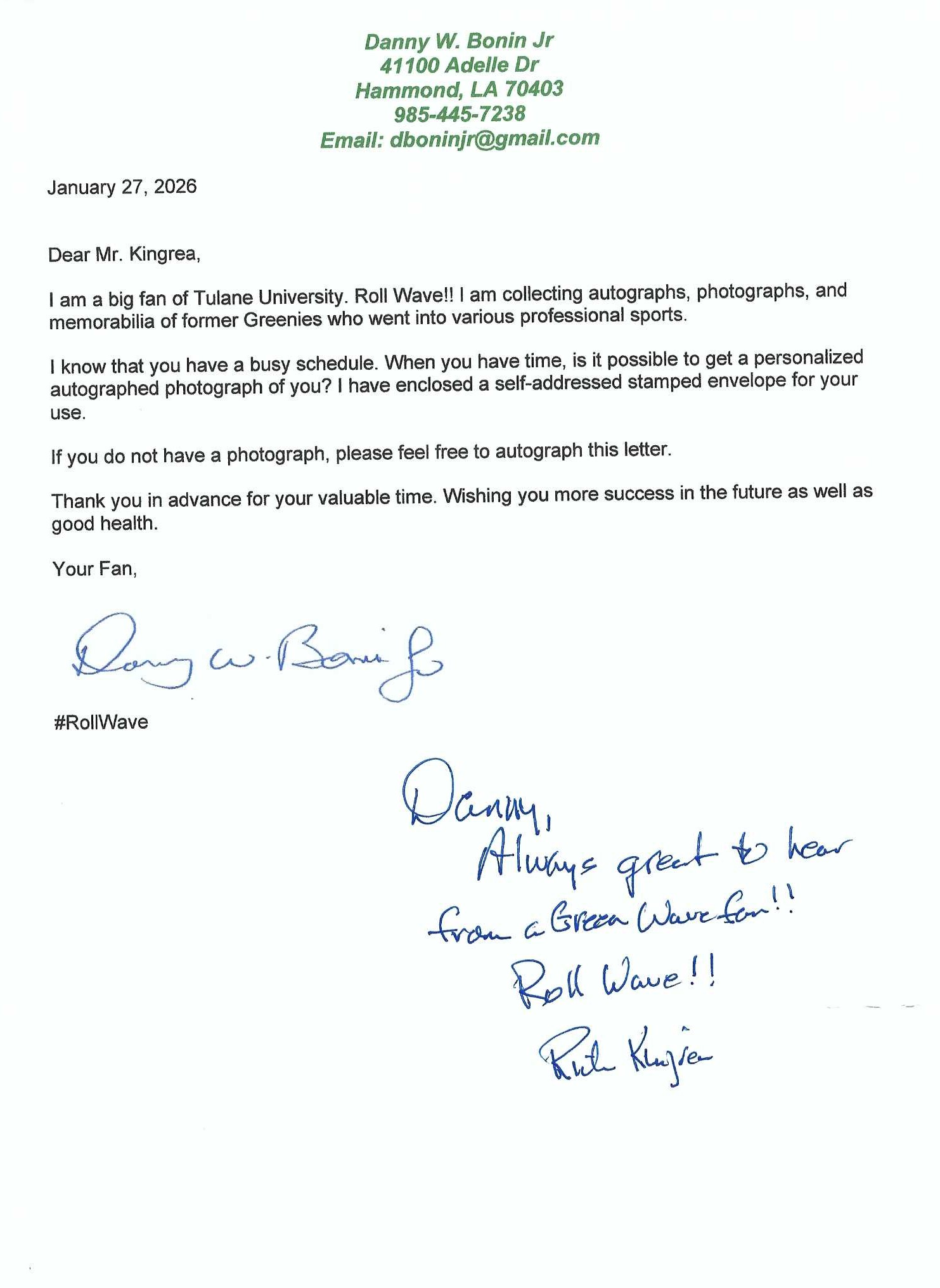 Autograph #347 – Rick Kingrea – New Orleans Saints –&nbsp;NFL